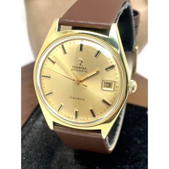 Omega Mens Watch 166.041 Vintage 1969 Swiss Automatic 565 Gold Dial Leather 34mm
